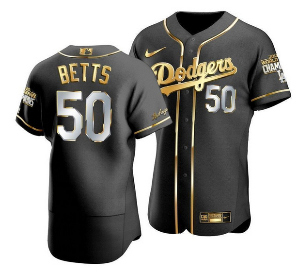 Men's Los Angeles Dodgers #50 Mookie Betts Black/Gold Edition Championship Flex Base Stitched jersey Men's Los Angeles Dodgers #50 Mookie Betts Black/Gold Edition Championship Flex Base Stitched jersey